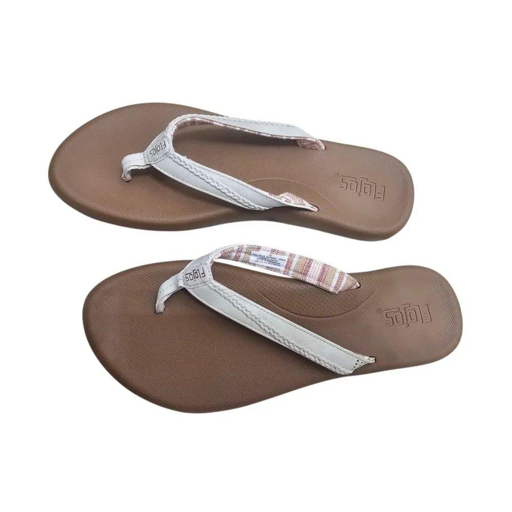 New Women's Flojos Flip Flop Beige/White 10